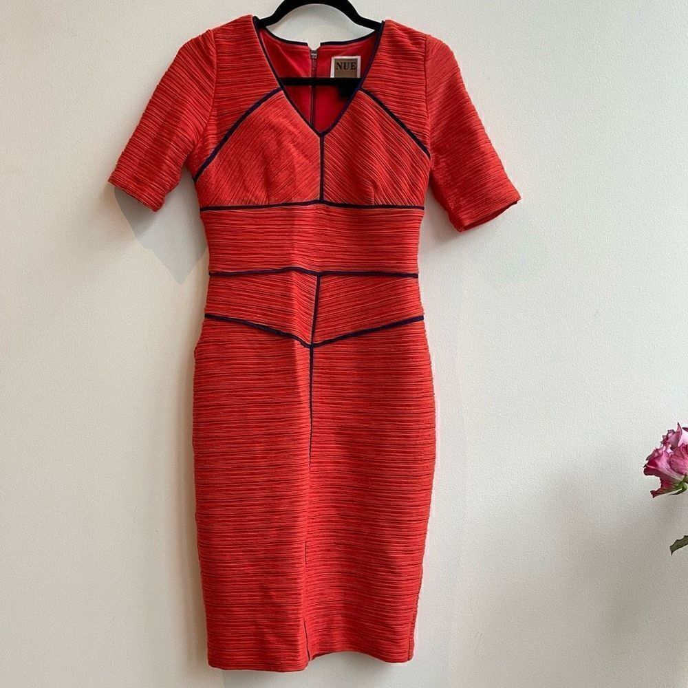 Nue By Shani Womens Shift Dress Ruched V-Neck Short Sleeve Red Size 2